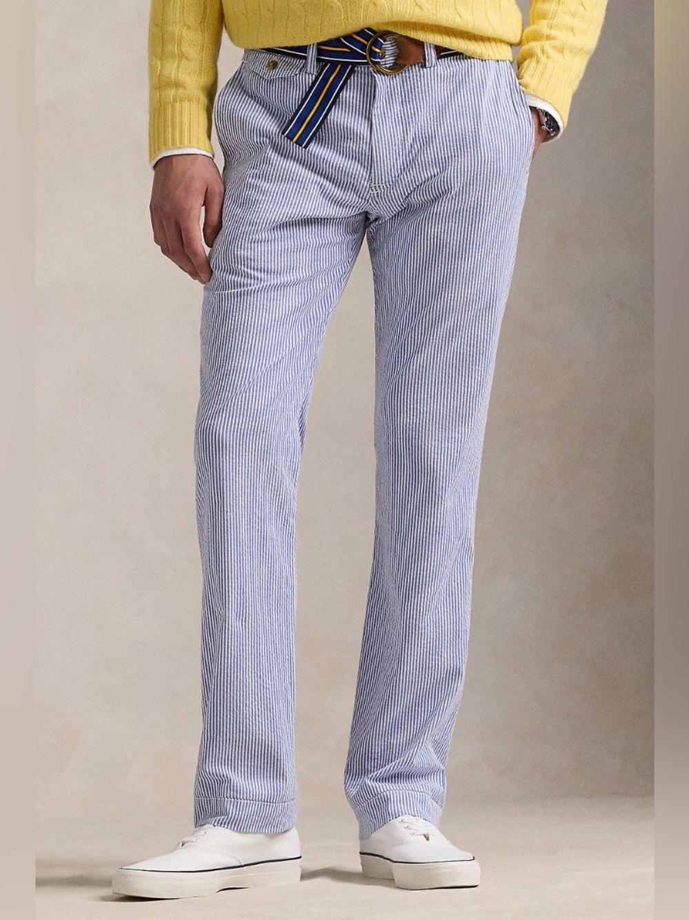 Polo Ralph Lauren Pant Seersucker Stretch Strait Fit Blue Stripe Preppy 30x30
